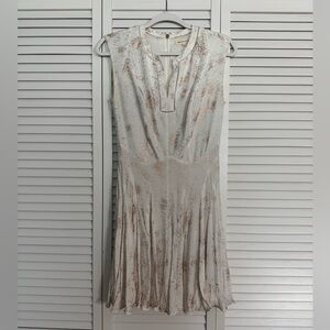 Rebecca Taylor Cream and Gold Metallic Midi Dress Bridal Shower Bride-to-be